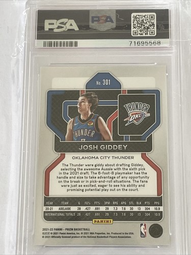 2021-22 Panini Prizm #301 Josh Giddey GEM MT 9 PSA - Foto 2 di 3