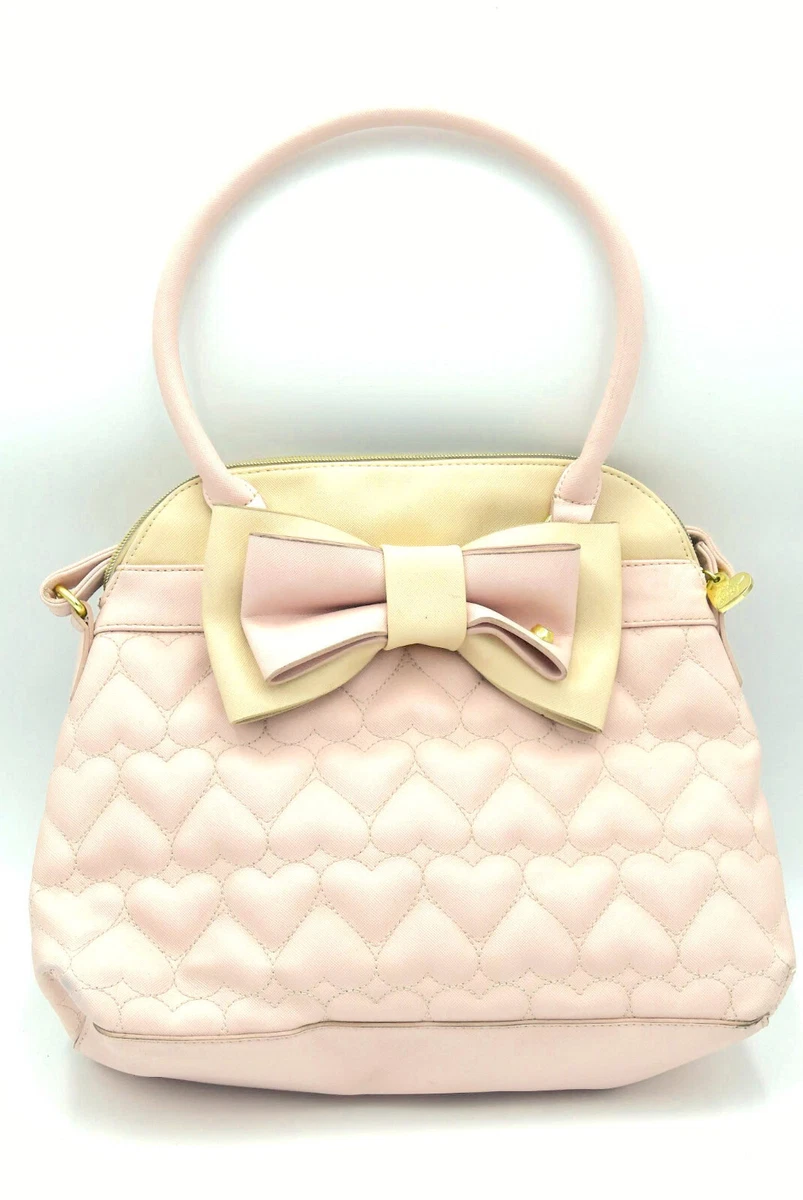 Betsey Johnson Handbag Purse Quilted Hearts Bow Soft Pink Blush Shoulder  Strap