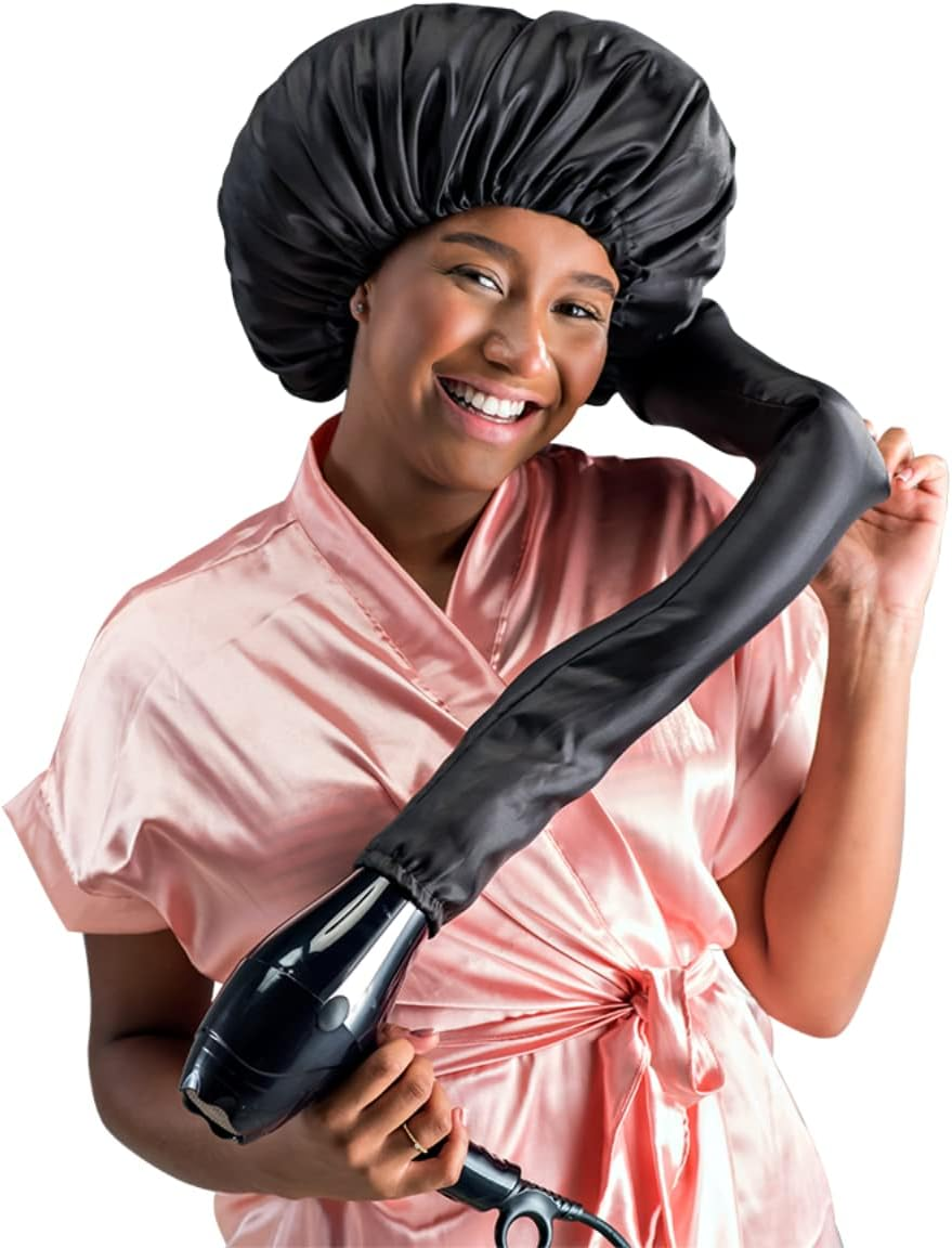 Black Satin Diffuser Cap | Enhance Hair Drying, Reduce Frizz | Model 393