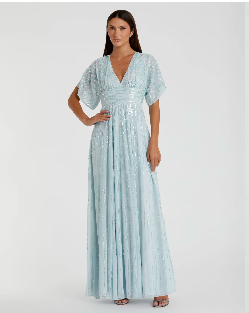 MAC DUGGAL 10807 POWDER BLUE EMBELLISHED V-NECK EVENING GOWN sz 12