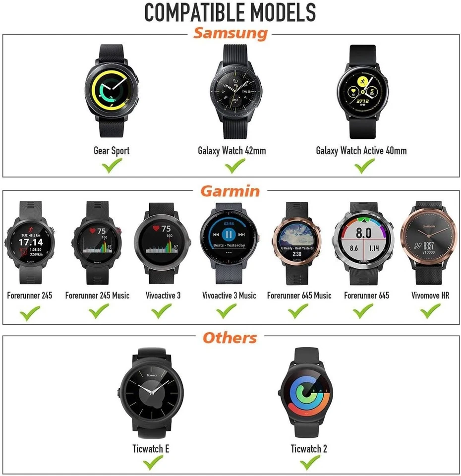 Correa de reloj para Samsung Gear Sport/Galaxy Active/Ticwatch E2/Huawei pro 20 mm asa Foto 4 de 4