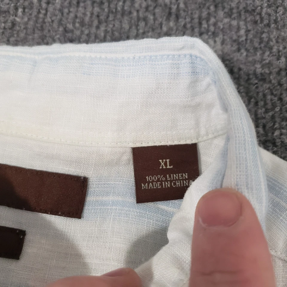 Camisa Perry Ellis Abotonada Hombre XL City Fit Manga Corta 100% Lino Rayas Foto 4 de 4