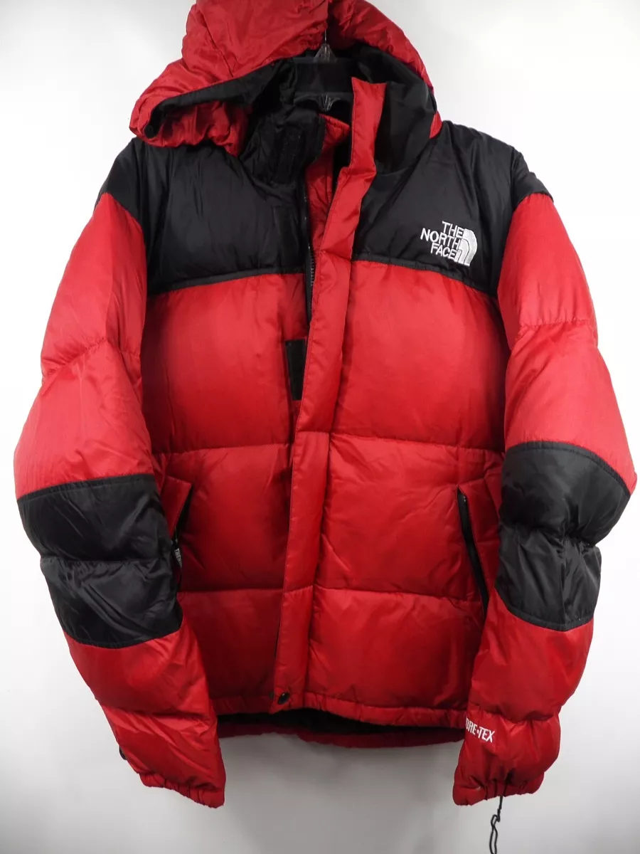 THE NORTH FACE MENS SMALL GOOSE DOWN PUFFER JACKET RED BLACK GORE TEX NYLON  VTG