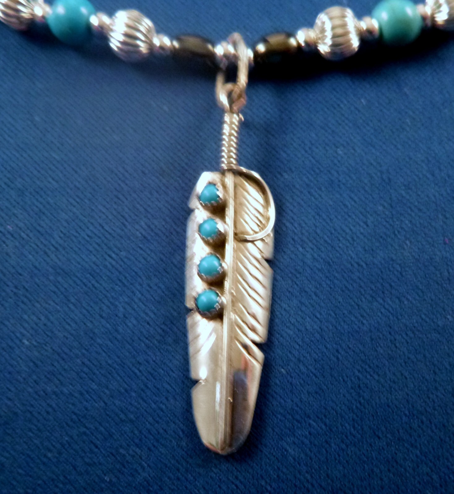 Navajo Sterling Turquoise FEATHER PENDANT by Chester … Gem