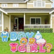 14PCS Gender Reveal Yard Sign With Stakes Boy or Girl Baby Shower Party Supplies