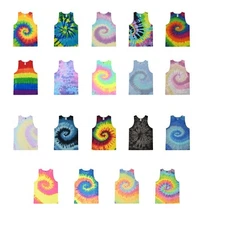Multicolored Tie Dye Tank Tops Sleeveless T-Shirts Colortone, Adult XL, Cotton 