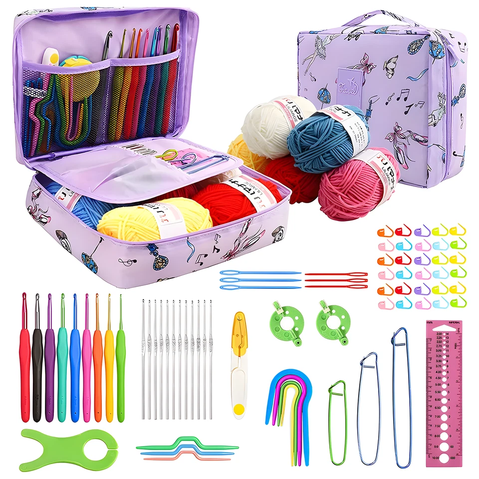 109PCS Ergonomic Crochet Hook Set 5 Rolls Yarn Knitting Needles Kits for Family - Image 2 of 4
