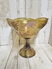 Vintage Indiana Glass Harvest Grape & Leaf Amber Gold Carnival Bowl Fruit Bowl