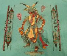 Vtg 80s NATIVE AMERICAN INDIAN HEADDRESS BEAR DANCE CARTOON GRAPHIC T-Shirt XL
