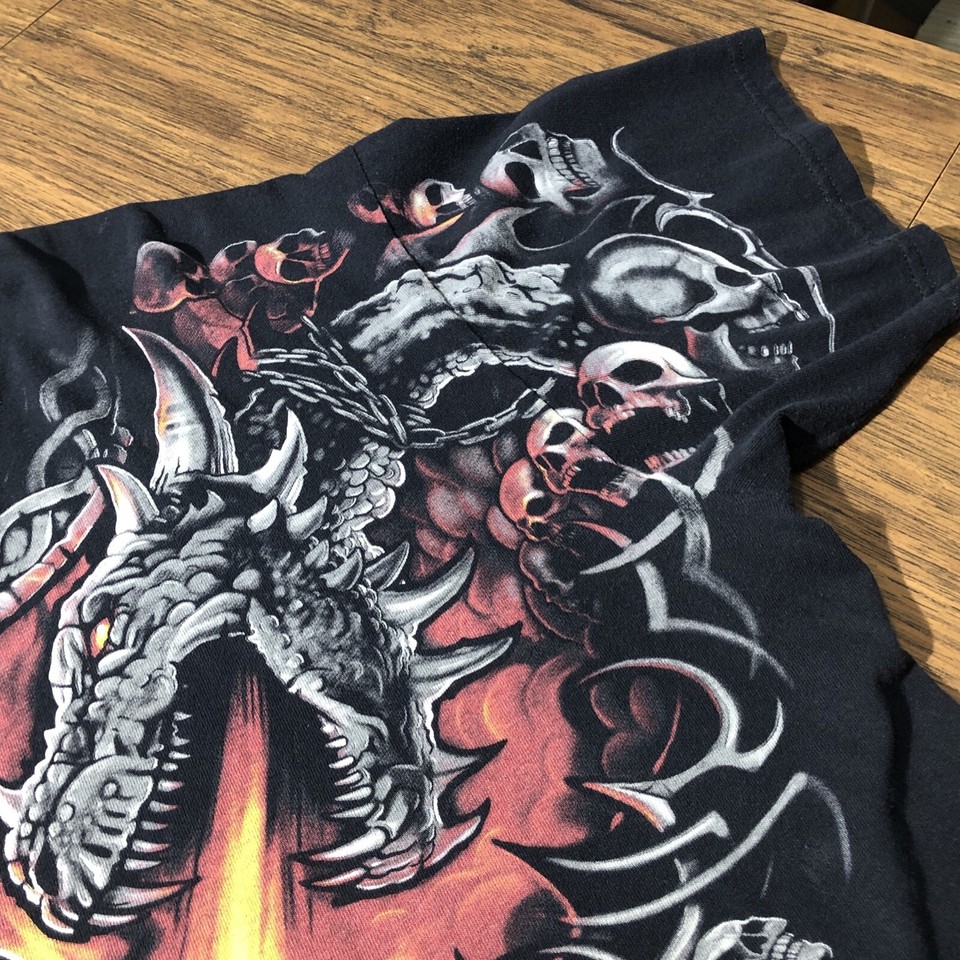 2007 Liquid Blue Dragon Sword T Shirt RARE Adult Mens XL Skulls Double
