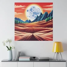 Moon with Mountains and Sky Abstract Beautiful Color Wall Decor Art Matte Canvas