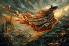 FLYING WITCH SUNSET ART PRINT, Witchy Gothic Poster, Decor Dark Academia D298