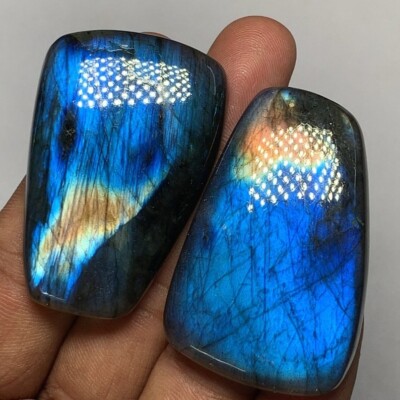 5A Quality Natural Labradorite Blue Fire Fancy Shape Cabochon Pair Size 32x49 MM