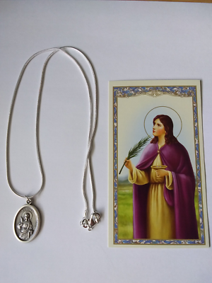 St Lucy Medal Necklace 925 sterling silver chain prayer card