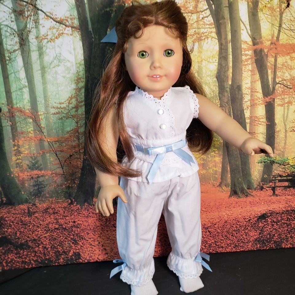 American Girl Doll Felicity Red Hair Green Eyes White AG PJs Blue