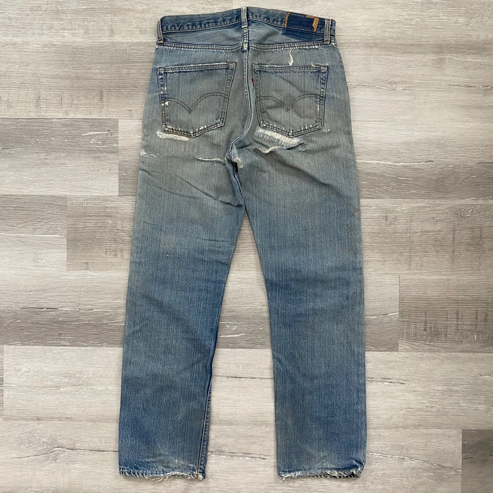 Vintage 1960's Levi's Big E 501  Sashiko Distressed Redlines Jeans 32x30.5" - Image 3 of 4