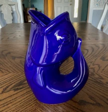 Navy Cobalt Dark Blue GurglePot Fish Pitcher 9 1/2"