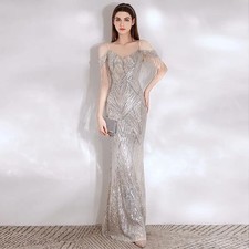 V Neck Evening Dress Elegant Off Shoulder Sequin Performance Party Prom Gowns