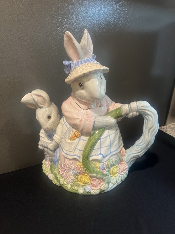 Vintage Fitz and Floyd Ceramic Bunny Rabbit Mother & Son Teapot