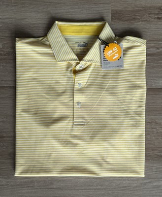 Puma Golf Shirt Polo Isle Pique Pele Yellow White NWT MSRP $85 Medium Fowler