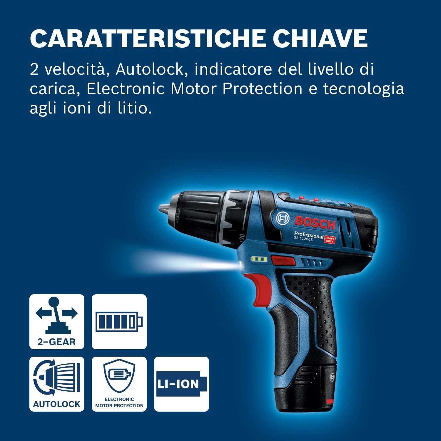 Trapano Avvitatore Bosch GSR 12V-15 con Batteria e Caricabatterie foto 6