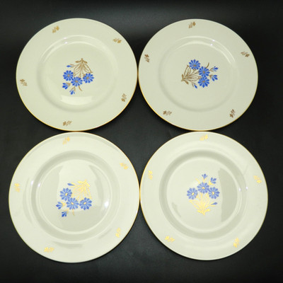 4 Pickard Blue Cornflower 1066 Elegant China Salad Plates 8-3/8'' Gold Trim