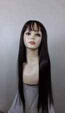 Women Long Straight Synthetic Hair Wig With Flat Bangs, Full Wig