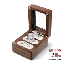 3 Slot Wooden Wedding Ring Box with Clasps - Solid Wood Rectangle Ring