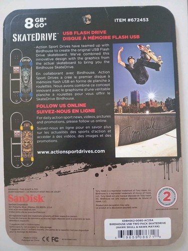NEW SANDISK Skatedrive Tony Hawk Birdhouse Skateboard Skull MAYAN USB 2 PacK 8GB - Afbeelding 5 van 5