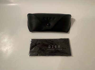 Diff Sunglasses Case Only Black Faux Leather Eyewear Softcase + Cloth NEW