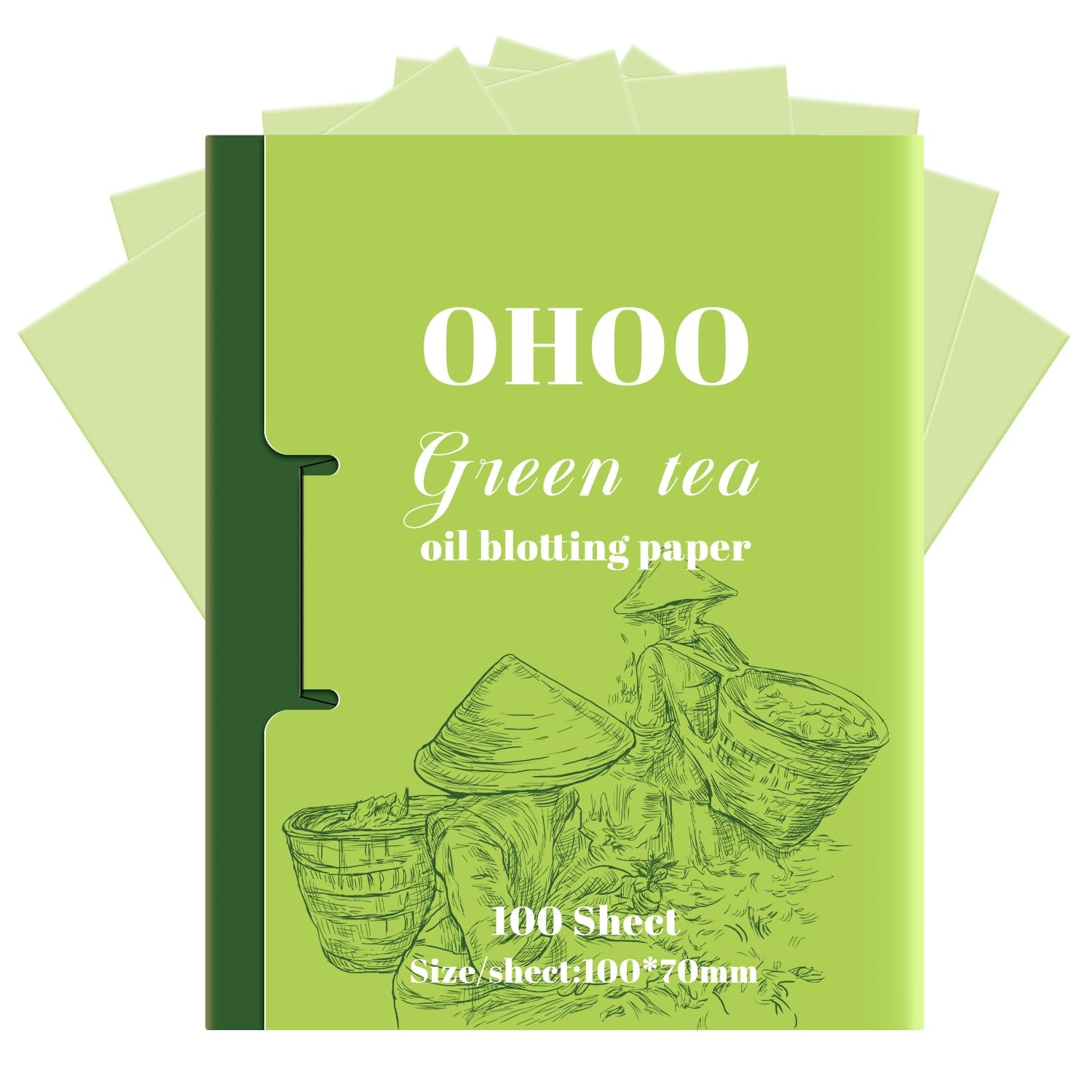 Face Oil Blotting Paper Facial Absorbing 1 Count (Pack of 100), Green Tea 