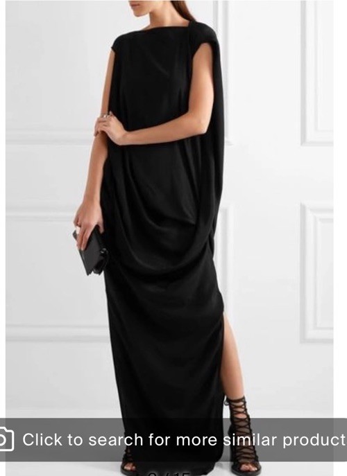 RICK OWENS Nouveau Black Draped Crepe Maxi Column Dress Sz