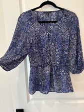 Banana Republic White Blouse with Blue Floral Print