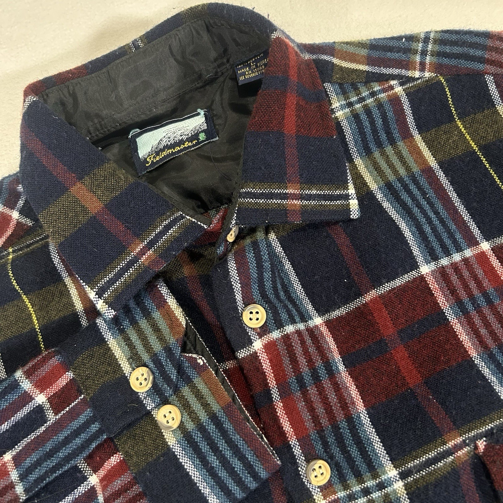 Vintage Fieldmaster Men’s Large Blue Plaid Flannel Button Up Long Sleeve Shirt