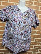 Cottonality Natural Comfort Scrub Top Short Sleeve Sz S Blue Bubbly Slip On