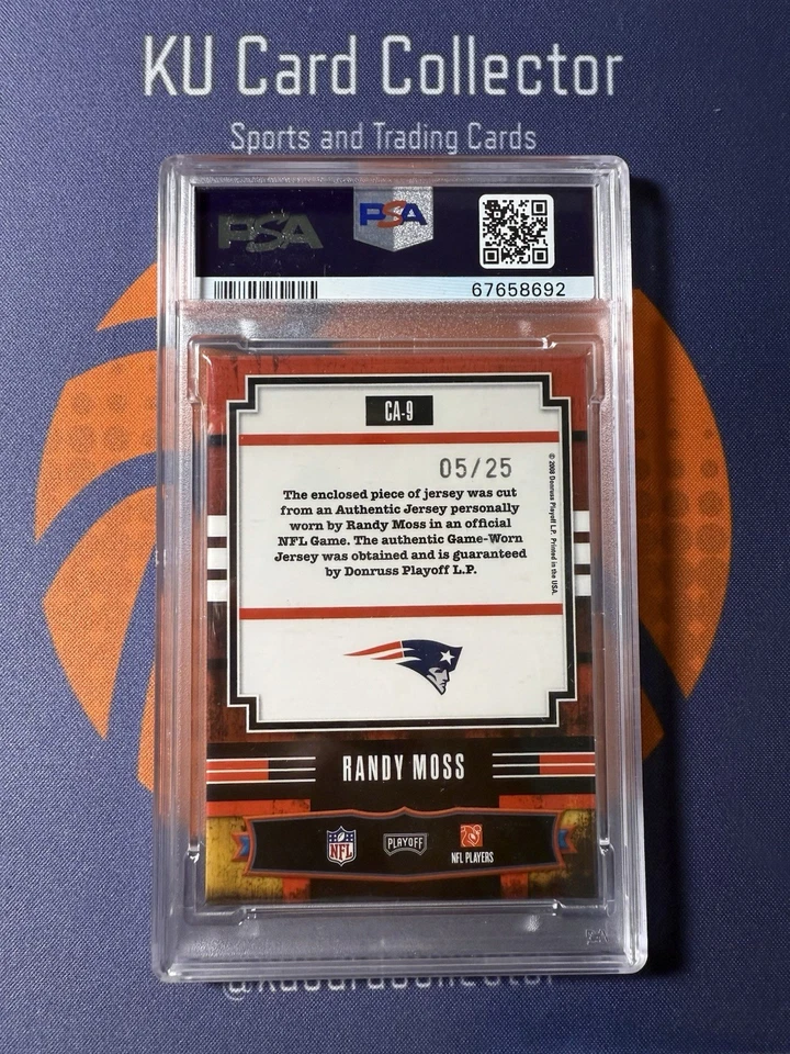 2008 Absolute Randy Moss Canton Absolute Materials Prime /25 PSA 9 - Image 2 of 2