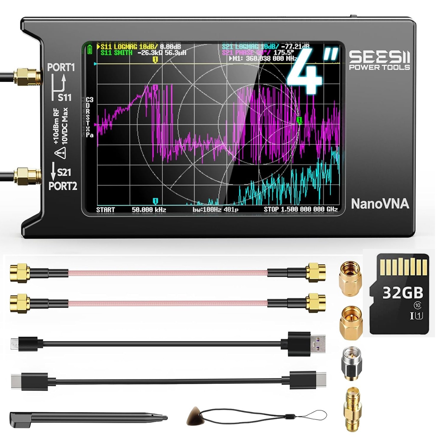 10k-1.5GHz NanoVNA-H4 4 inch Vector Network Analyzer HF VHF UHF Antenna Analyzer