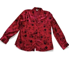 Women’s Red Notations Blouse with Black Floral Pattern Size Large