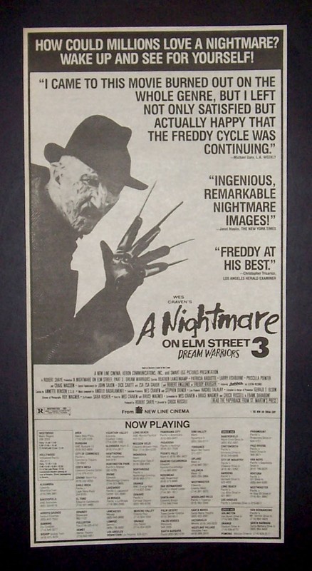 A Nightmare On Elm Street 3 Dream Warriors 1987 Sm Poster Type Horror Movie Ad 1