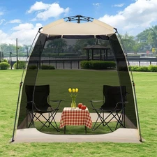Alvantor Screen House Gazebo, 4-6 Person Pop Up 7 x 4 x 7 FT, Beige