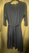 Women’s XL Regular Blue Solid A-Line Scoop Neck Belted 3/4 Sleeve Zip Dress