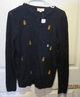 Womens Lightweight Cardigan Loft Outlet Pineapple Navy Blue Small S NWT Sweater