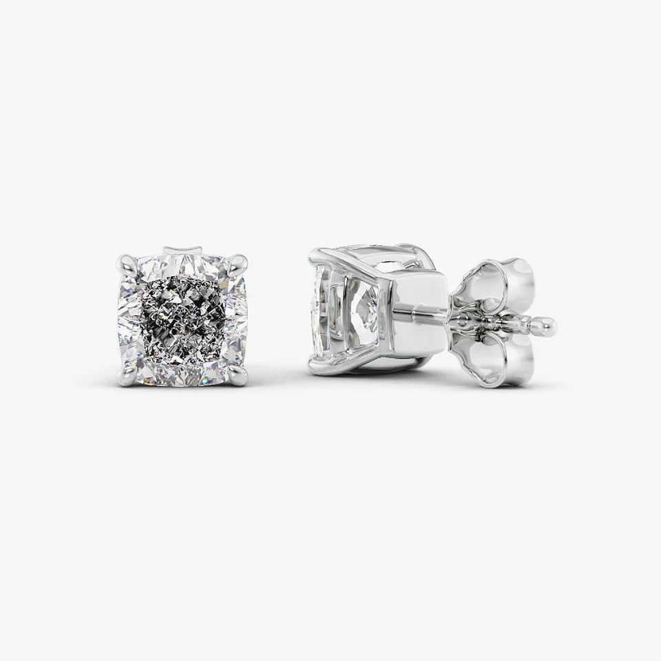 Diamond Earring Lab Grown Cushion Cut  2.00 Ct IGI  Certified 14k White Gold - Image 3 of 4