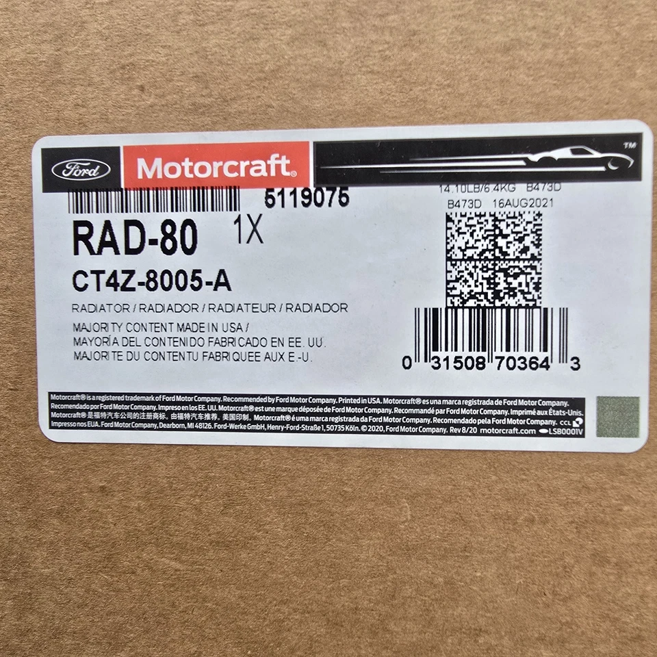 Ford OEM 2012-2014 Edge Radiator CT4Z-8005-A Motorcraft RAD-80 NEW - Изображение 4 из 4