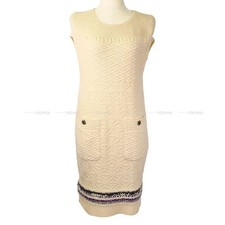 [Pre-loved] CHANEL  2pockets Knit Sleeveless Dress Ivory/Black/White/Navy/Re...