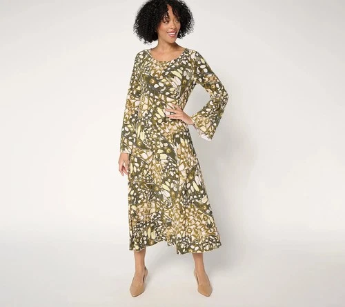 Women with Control Attitudes by Renee Regular Como Jersey Midi Dress Olive Wing