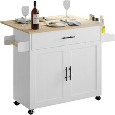 Rolling Kitchen Island Table on Wheels with Drop Leaf, Storage Cabinet, Drawer,