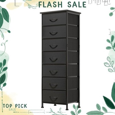 NEW Black Tall Skinny Dresser, Narrow Storage Organizer with 7 Fabric Drawers