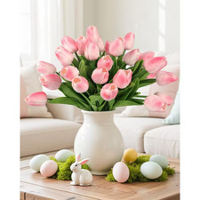 13 In. H Peach Pink Artificial Tulip Flowers for Home Decor and Floral Arrangeme