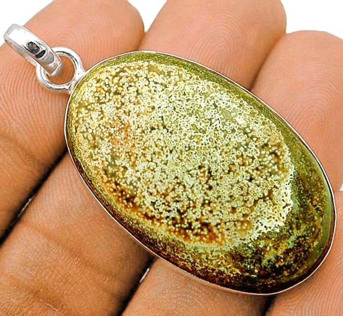 Natural Ocean Jasper -Madagascar 925 Genuine Sterling Silver Pendant 